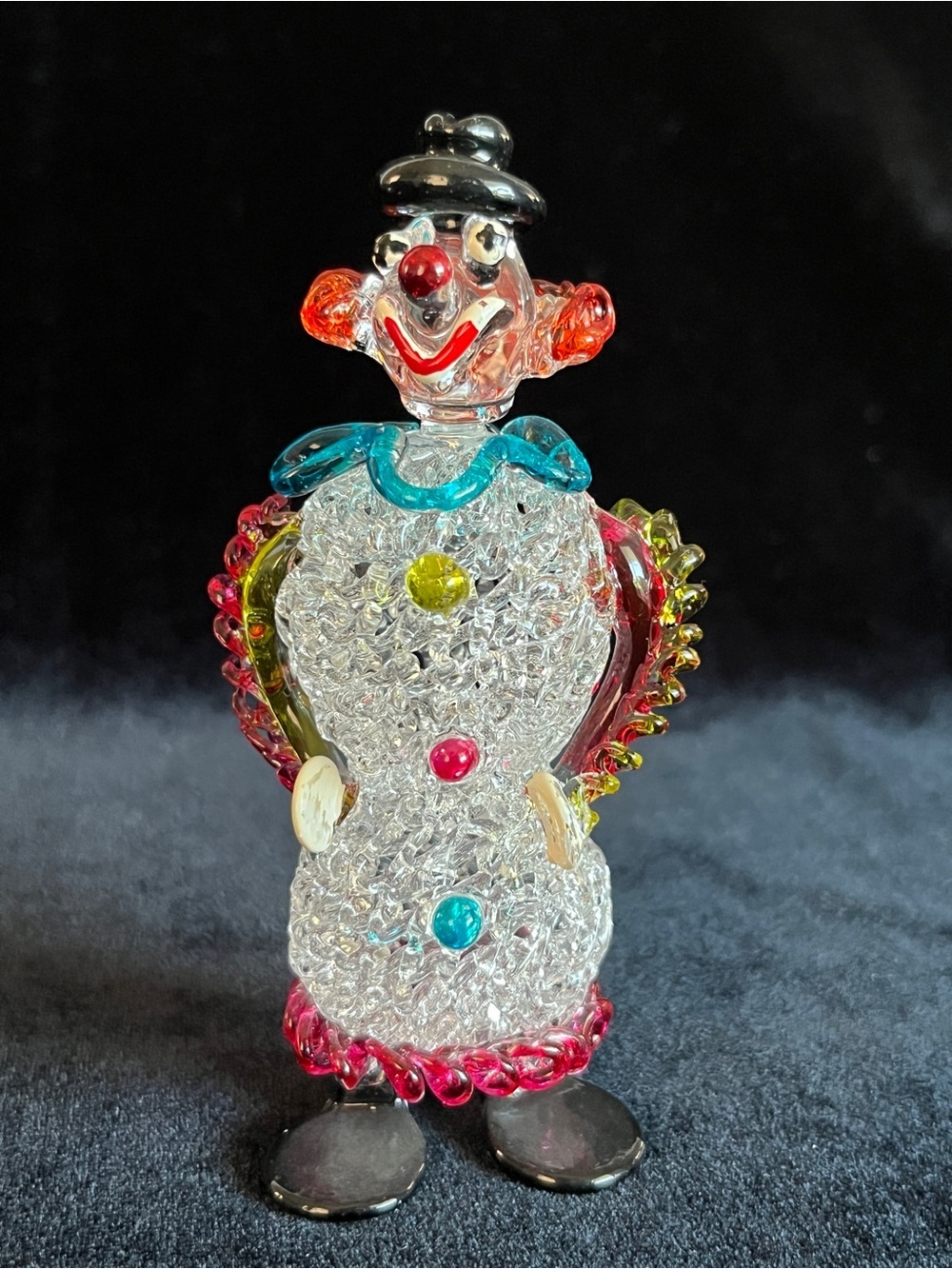 Vintage Spun Lacework Lampwork Glass Circus Clown Figurine Hand Painted